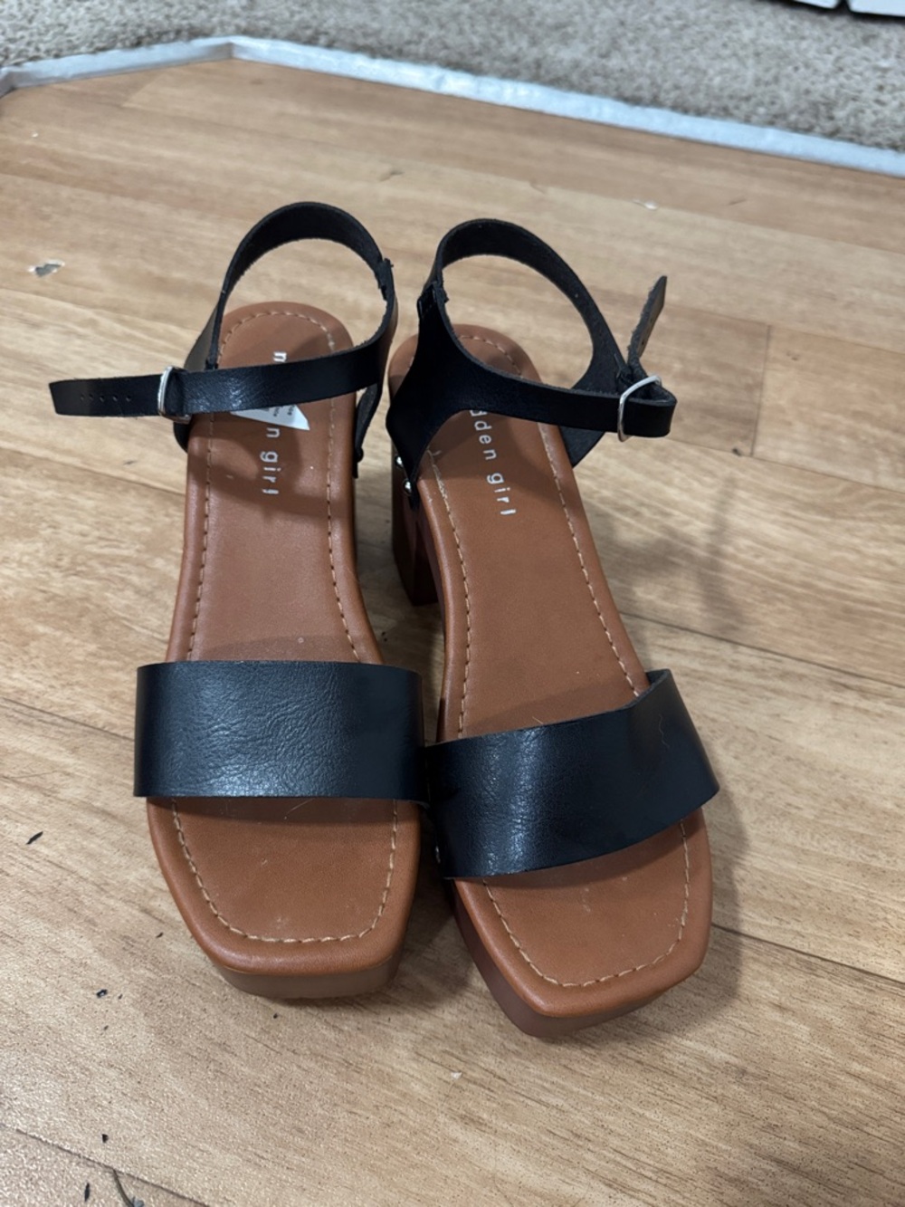 Madden Girl Black and Brown Block Heel Sandals